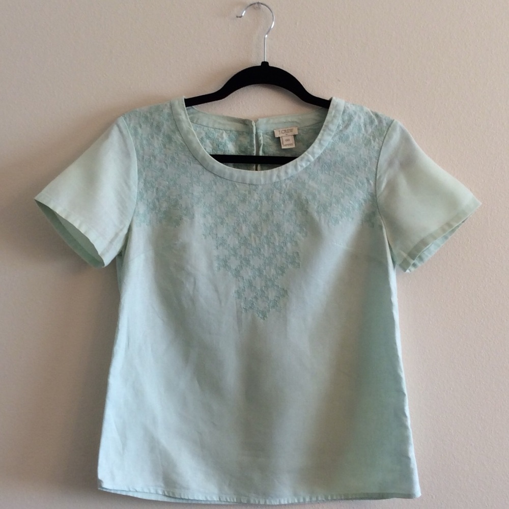 J. Crew | Blue Green Embroidered Blouse Size 00